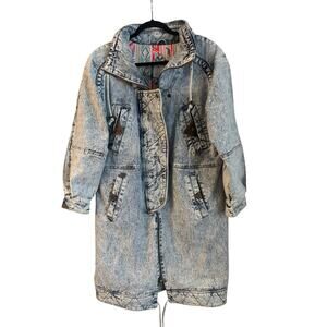 Vintage Current Seen Acid Wash Denim Coat Aztec Lined Oversized Zip Up Medium
